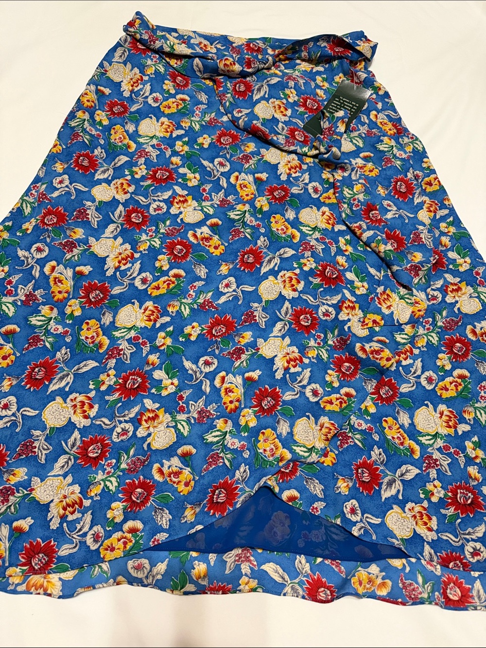 Ralph Lauren Blue Silk Floral Midi Wrap Skirt 10 NWT